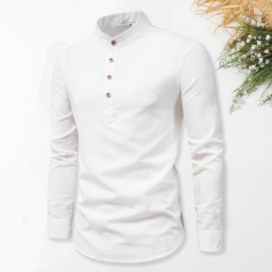 Мужская деловая рубашка Slim Fit с воротником-стойкой Легкие дышащие стильные мужские рубашки с длинным рукавом