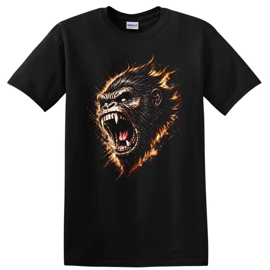 Wild Gorilla Roaring Graphic T Shirt Animal Flame Art Cool Tee