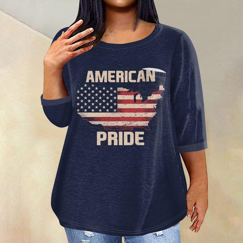 Женский модный повседневный пуловер с круглым вырезом и рукавом три четверти с принтом, топ с рукавами 4/3