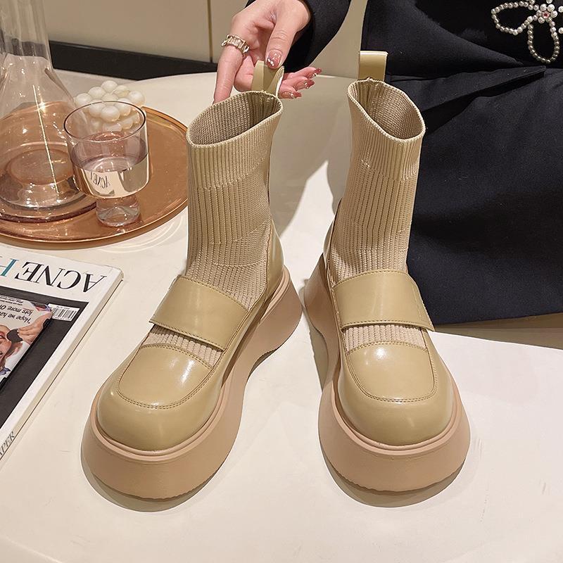 Женские ботильоны на толстой подошве, обувь Лолиты, платформа, короткие туфли для женщины, Мэри Джейн, ботильоны-носки на резинке, новинка зимы 2024, Y2k