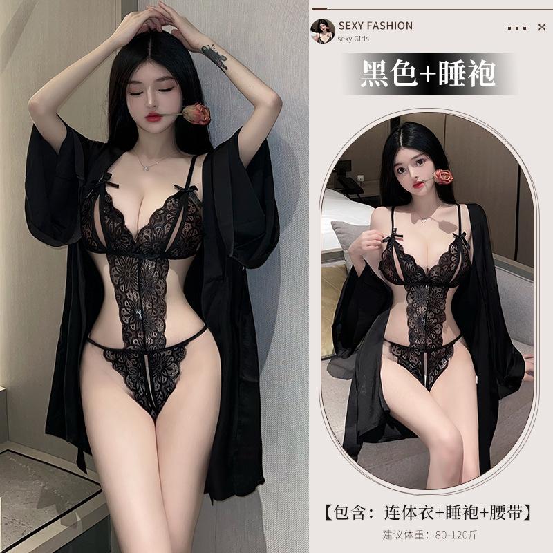 Sexy lingerie lace open crotch free onesie sexy temptation uniform perspective hollow