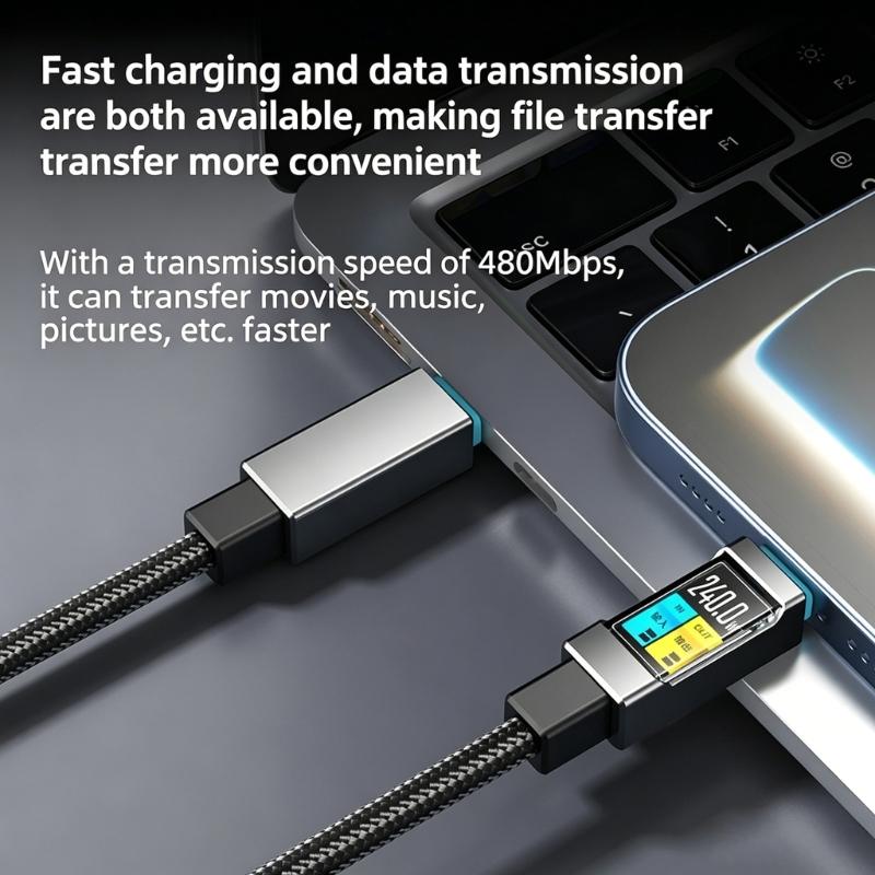 Кабель USB C - USB C 240 Вт Быстрая зарядка, 1,5 м Текстильный Type C Кабель для зарядки с передачей данных 480 Мбит/с для стола, прикроватной тумбочки, путешествий и офиса