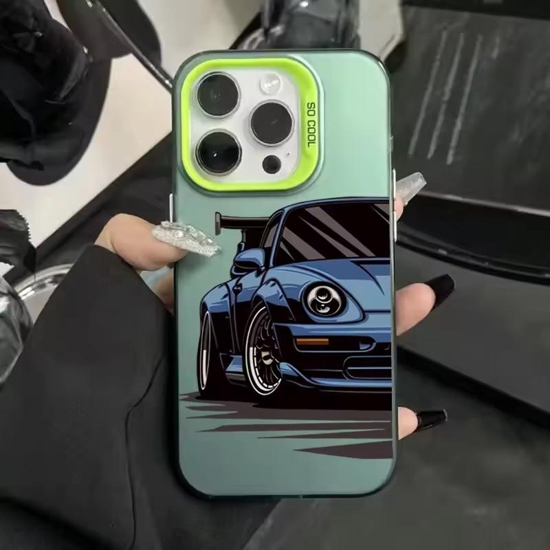 Модный ударопрочный чехол для телефона с принтом автомобиля для iPhone 16 13 14 11 12 15 plus 16 Pro Max X XR Xs цветной серебристый IMD жесткий чехол
