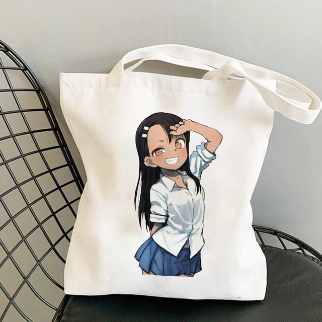 Сумки-шопперы с героями мультфильмов, японское аниме, забавные, пожалуйста, не запугивайте меня, сумки Nagatoro, сумки на плечо, парусиновая женская большая сумка для покупок