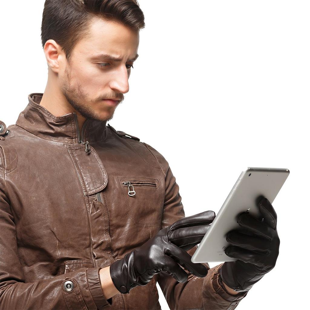 Nappaglo Натуральная овечья кожа Ручная работа с подкладкой Глубокие перчатки для смартфона мужские, (М, Коричневый, Совместимый)
