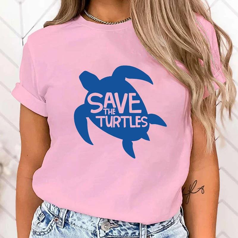 (Premium T-shirt)New Funny Protect The Ocean Save A Turtle Printed T-Shirts Fashion Women Short Sleeve Cool Summer Casual Tops
