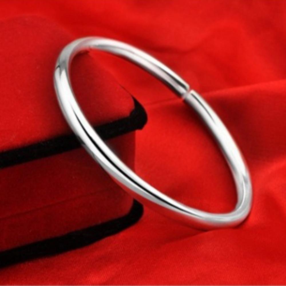 Solid Silver Plated Bracelet for Men Women Fashion Jewelry Smooth Surface Shiny Bangle
