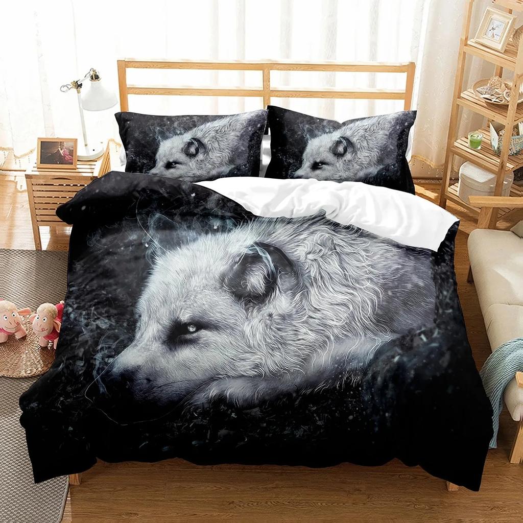 Boys Wolf Boho Wolf Wildlife Forest Comfortable Duvet Cover Pillowcase Bedding Set Children Bedroom Decoration Home Textile