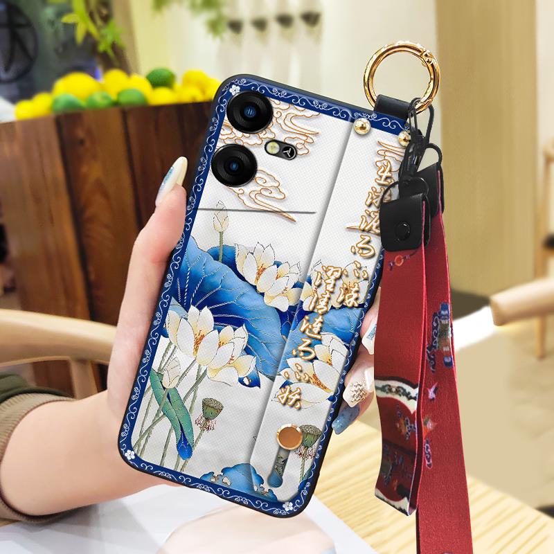 Противоударный чехол-подставка для телефона Tecno Pova Neo3/LH6N, модный, противоударный, с ремешком, задняя крышка, мягкий чехол, китайский стиль