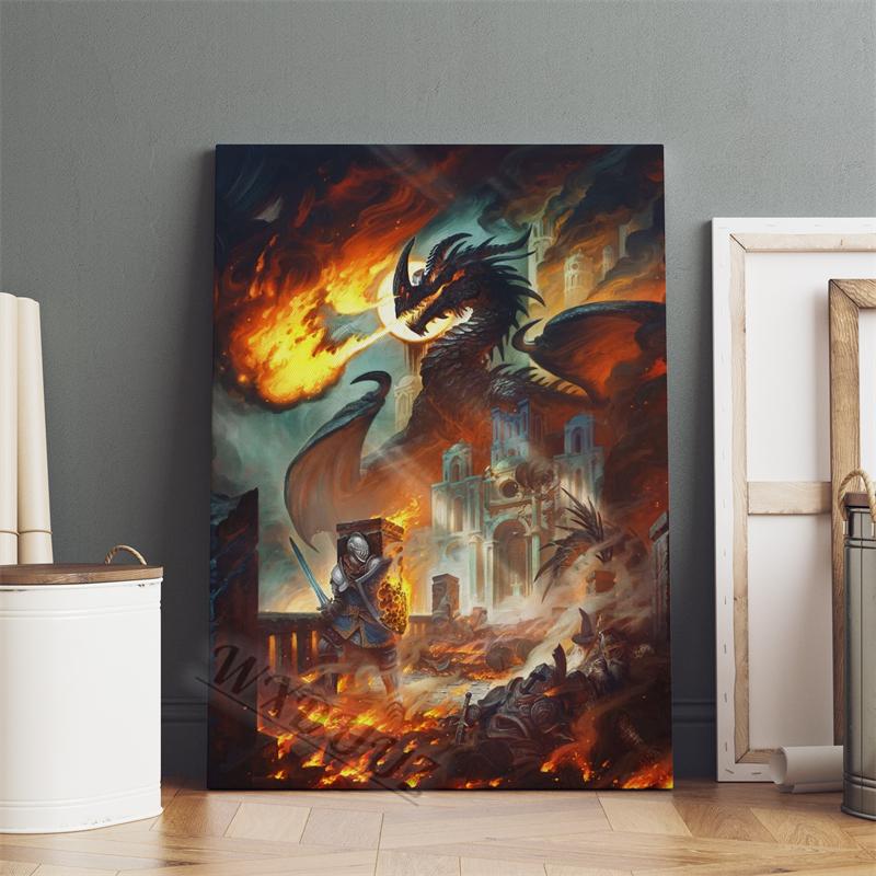 Classic Game Dark Souls Figure Canvas Painting Print Poster For Living Room 80s Retro Art Home Wall Decor Picture Game Fan Gift