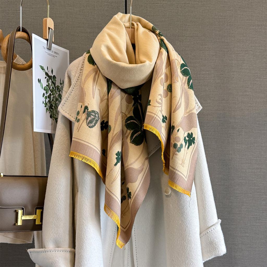 Осенний новый ретро шарф с контрастными цветами и цветочным принтом, женственный, утолщенный, теплый платок, шарф средней длины, универсальный
