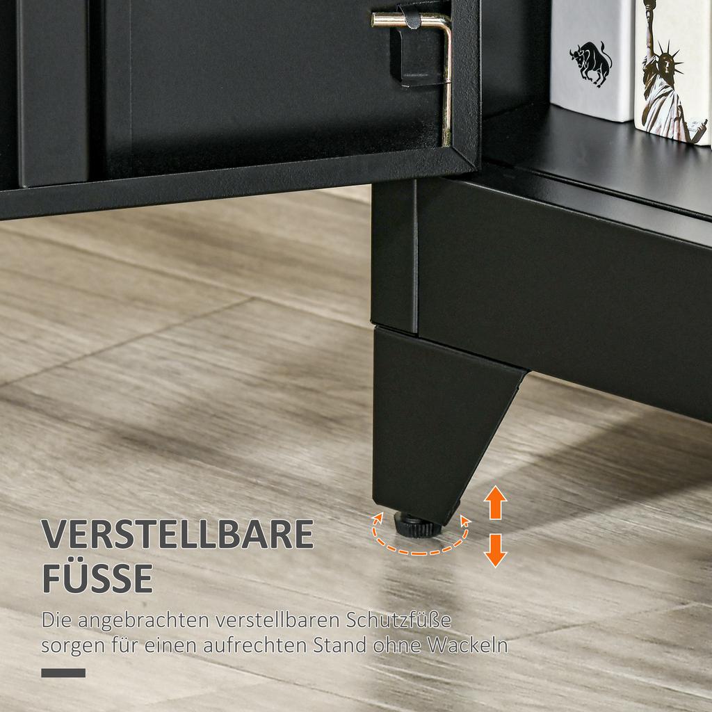 Filing Cabinet Metal Cabinet with Magnetic Louvre Double Door Adjustable Shelf Storage Cabinet for Study Living Room 75 x 33 x 110 cm Black