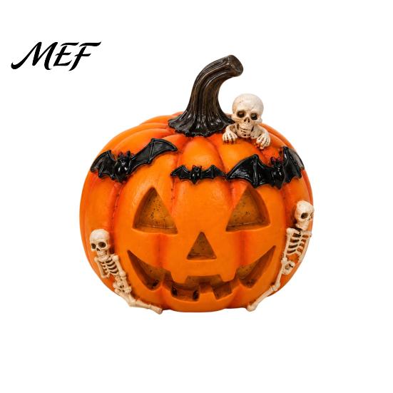 Detailed Resin Sculptures Halloween Pumpkin Ghost Bat Skull Figurine, Cute Retro Dark Home Accents Tabletop Ornaments for Party Shelf Mantels