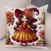 Rose Candle Witch Girl Cushion Cover Decor Cute Cartoon Children Pillowcase for Sofa Home Car Soft Plush Pillow Case xcm