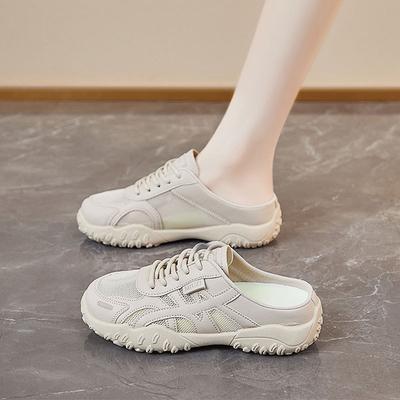 Женская обувь полая сумка голова крутые тапочки для улицы 2025 новая летняя ленивая на одном педале без каблука сетчатые полутапочки