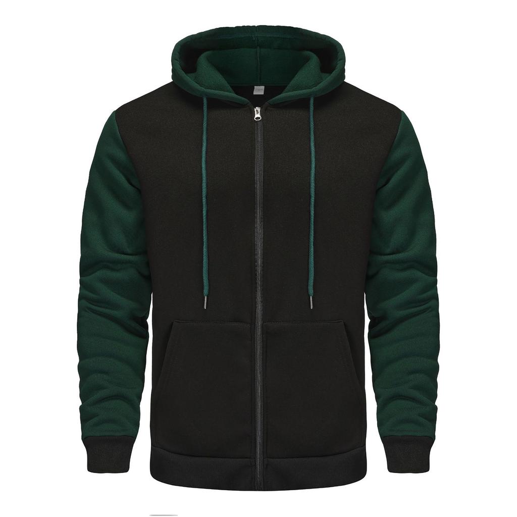Men Zip Up Long Sleeve Pullover Casual Color Block Hooded Sweatshirt Drawstring Sport Winter Jacket With Pocket