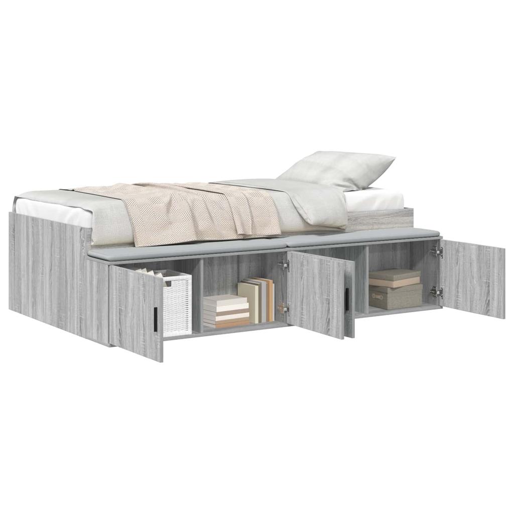 Storage Bed Frame in Grey Sonoma 90 x 200 cm Particleboard