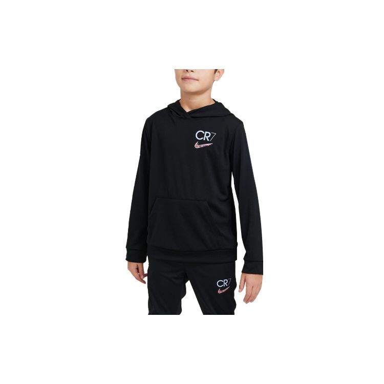 Nike CR7 Solid Logo Print Loose Hoodie Детские толстовки с капюшоном черного цвета DX5460-010