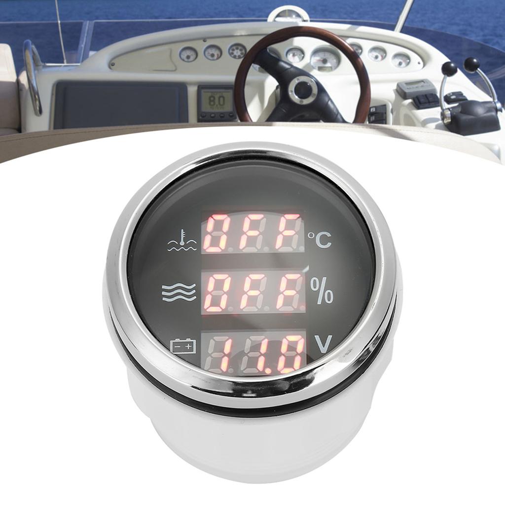 52mm 2in 3‑In‑1 Gauge Water Temperature Voltage Liquid Level Display European Standard 0‑190ohmBlack Dial