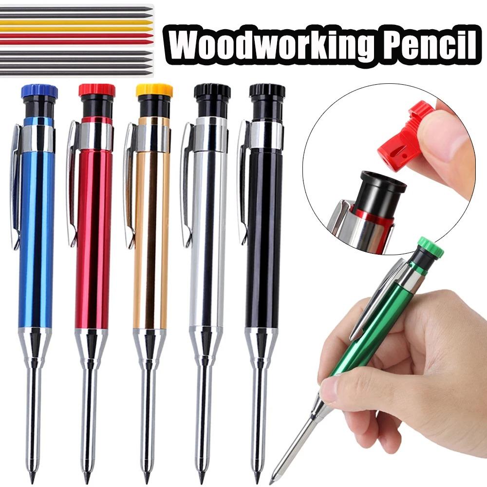 Long Head Nib Deep Hole Woodworking Metal Solid Carpenter Mechanical Pencil Set with Sharpener Construction Marking Scriber Tool