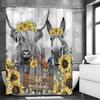 Подсолнух Шотландская корова и Осел Занавеска для душа, Декоративная занавеска для душа для ванной комнаты, Водонепроницаемая занавеска для душа с крючками