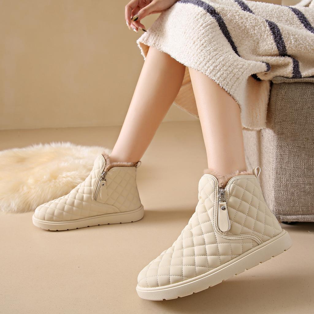 Зимние женские ботинки для снега, новые зимние утепленные бархатные высокие хлопковые ботинки с кожаной поверхностью, нескользящие, женские повседневные модные короткие ботинки