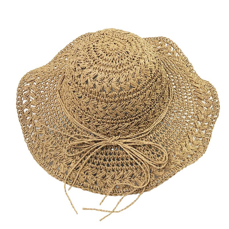 Соломенная шляпа ручной работы Dongdaemun, связанная крючком, солнцезащитная шляпа для женщин, летняя складная шляпа для бассейна, пляжная шляпа для рыбалки