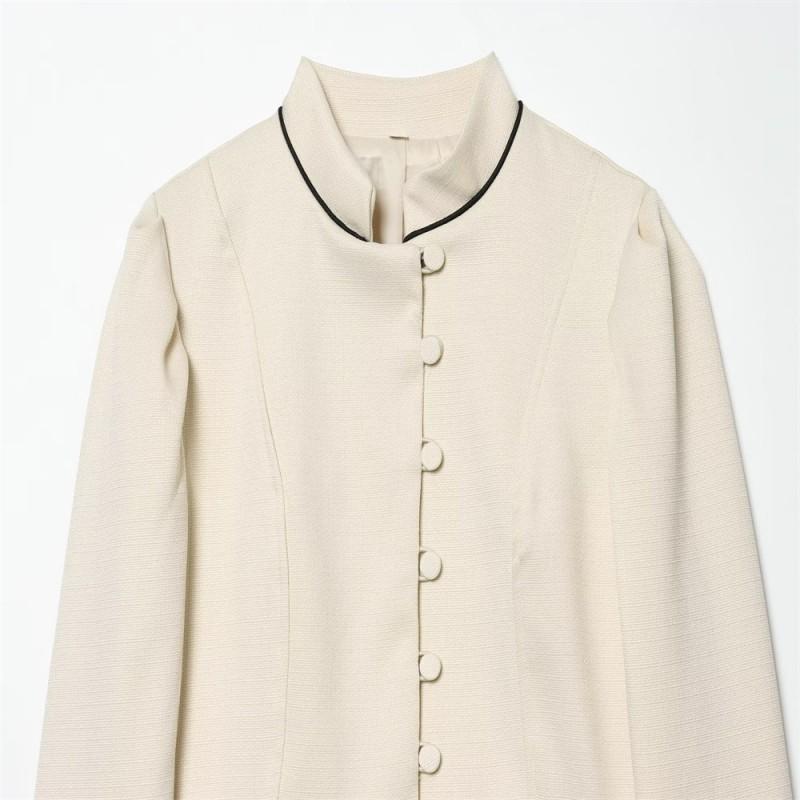 Womens Stand Collar Blazer Long Sleeve Slim Fit Casual Office Jacket