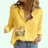 Women Fashion Cotton Linen Shirt Summer&fall Loose Long Sleeve Top Ladies Casual Flower Print Button-up Blouses