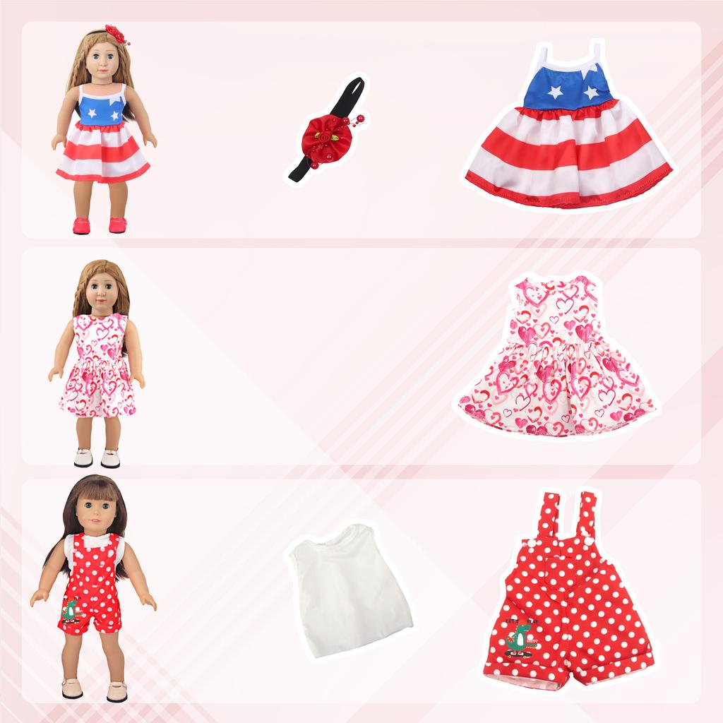 MYSO 18-Inch Fashion 10 Sets Fabric Doll Clothes & Mini DIY Cartoon Model Toy Gift for Girls & Accessories