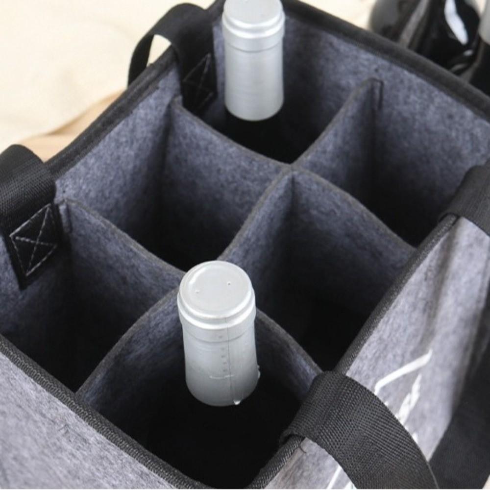 6 Compartments Wine Bottle Carrier with Handle Wine Tote Bag Lightweight Felt Bottle Holder Travel