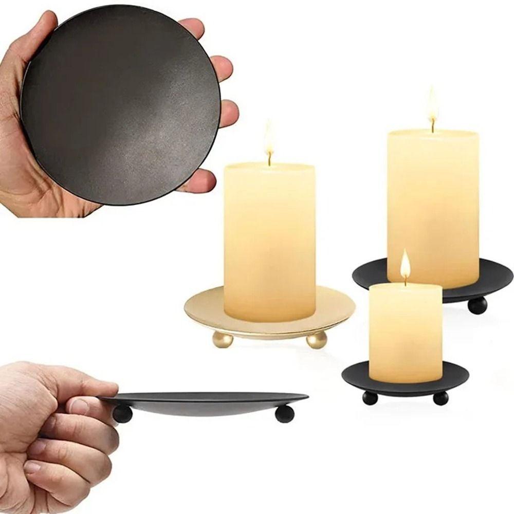 Round Pillar Metal Plate Golden Festival Candlestick Holder Simple Candle Base Tray  for Home