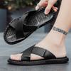 Летние сандалии мужские из натуральной кожи классические черные тапочки с открытым носком пляжные резиновые удобные и дышащие сандалии
