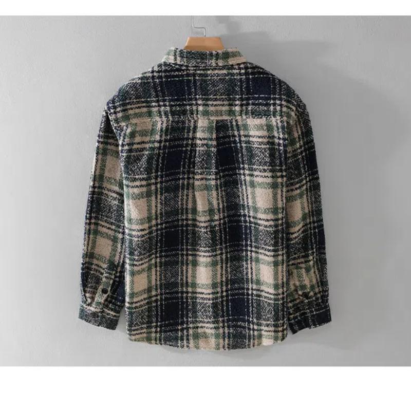 Осенне-зимняя мужская одежда в стиле ретро с длинным рукавом, клетчатая рубашка свободного покроя с карманом, повседневная мужская рубашка