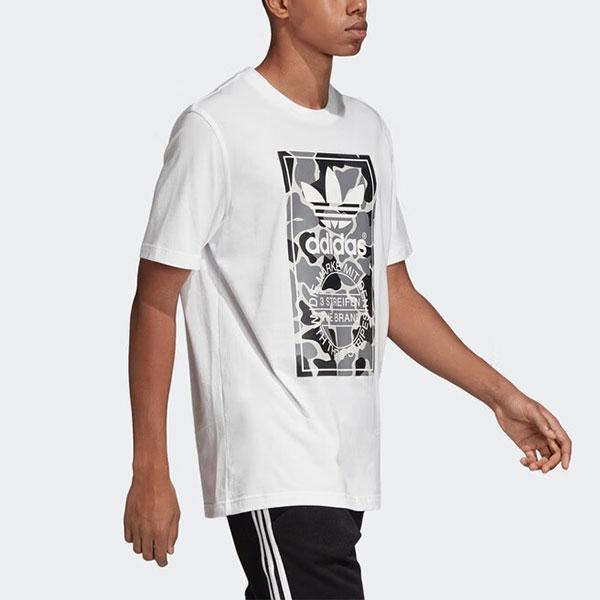 adidas Мужская футболка с принтом логотипа Trefoil и букв, с круглым вырезом, короткий рукав, белая DH4768