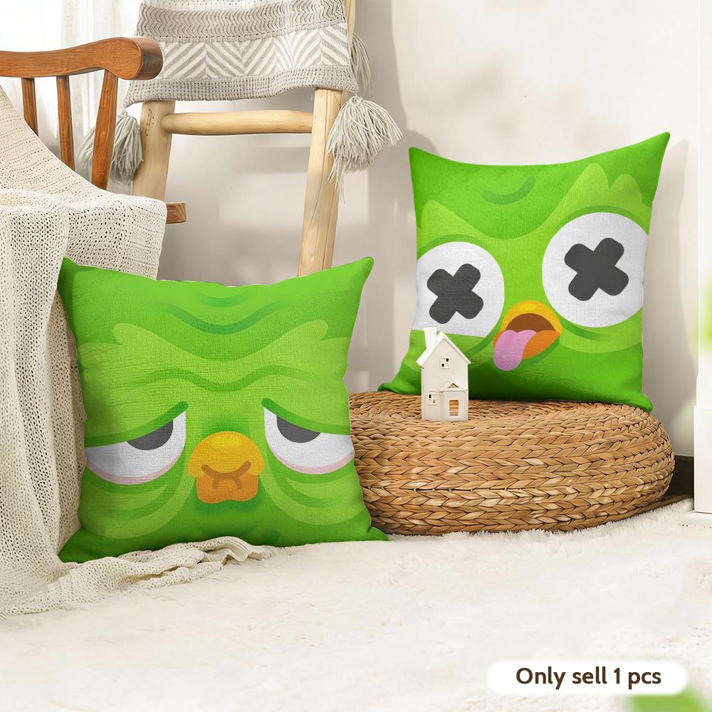 DDuolingo Owl DDuo Cushion Cover Natural Linen Organic Fabric DoubleSided Printing Couch Pillow Covers Home Decor