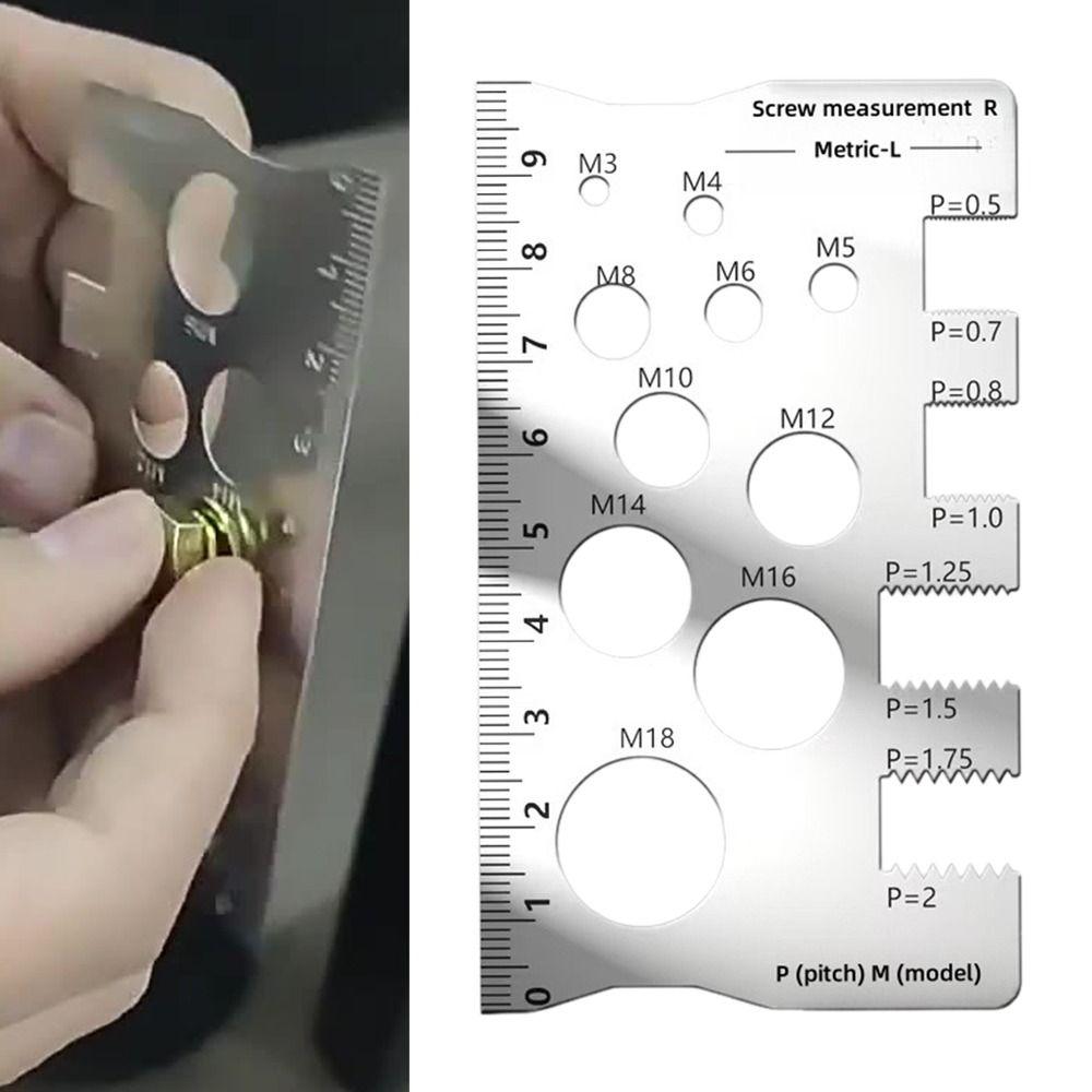 Space Saving Thread Checker Silver Gauge Ruler Durable Measurement Tool Industry Use