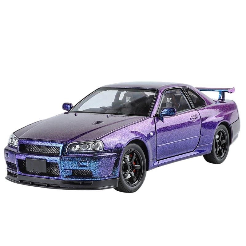 1/24 Nissan Skyline GTR R34 Форсаж Модель машины из сплава Звук Свет Коллекционная Миниатюрная Voiture Литая Игрушечная Машина Мальчик C342