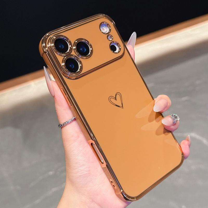 Роскошный Чехол для Телефона с Покрытием в Форме Сердца для Apple iPhone 17 16 15 14 Plus 13 12 Mini Pro Max Air С Защитой Камеры