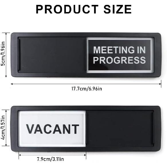 2 Pcs Privacy Sign, Vacant/Meeting in Progress Sign, 7 x 2 Inch Door Sign for Office Conference, Tells Whether Room Vacant or In a Meeting, Slider