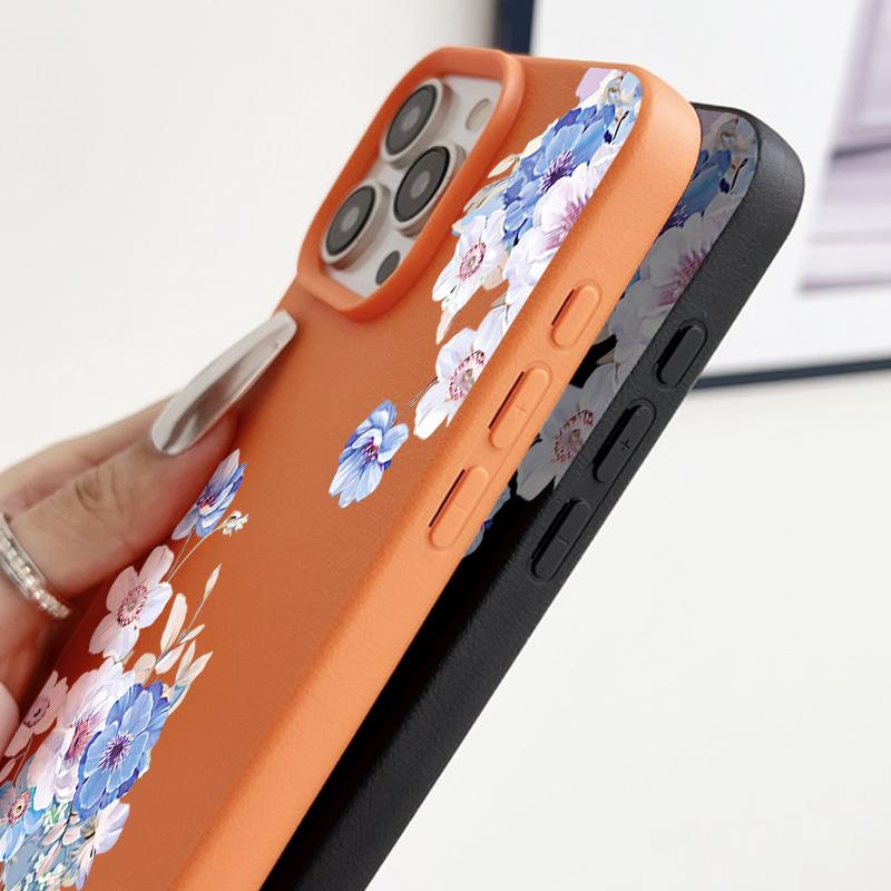 Чехол для телефона с цветочным узором для iPhone 17 Air 16 15 14 Pro Max 13 12 Pro 11 17 16e Ударопрочный Мягкий Силикон Кожаная Текстура Чехол