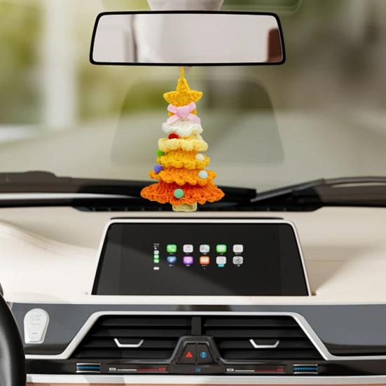 Handmade Knitted Christmas Tree Ornament with Multi-Layered Crochet Design Golden Bells Star Top Pom Pom Decor Holiday Decor