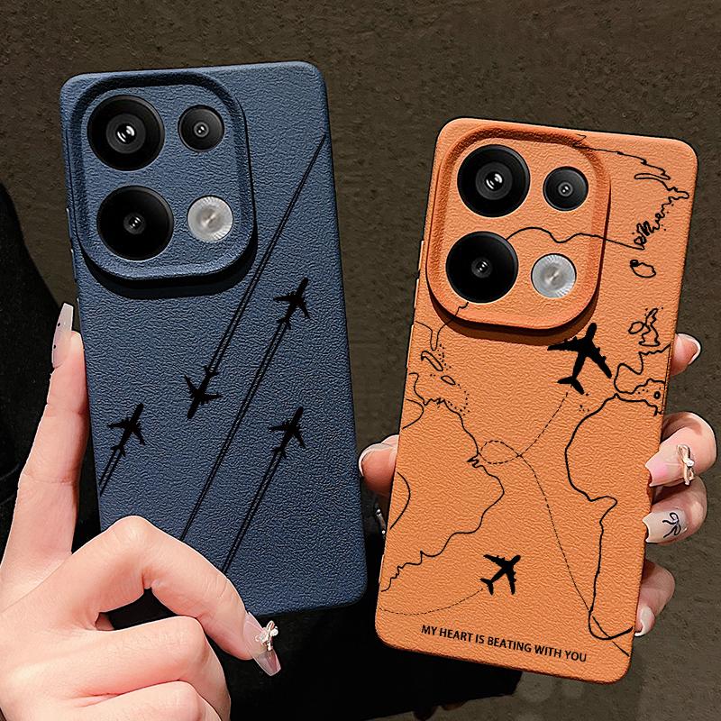 Aircraft Route Print TPU Soft Case For Xiaomi 13T Pro Redmi X6 M6 Pro Note 14 Pro 13 12 11 10 Pro Matte Leather Texture Shockproof Slim Phone Cover