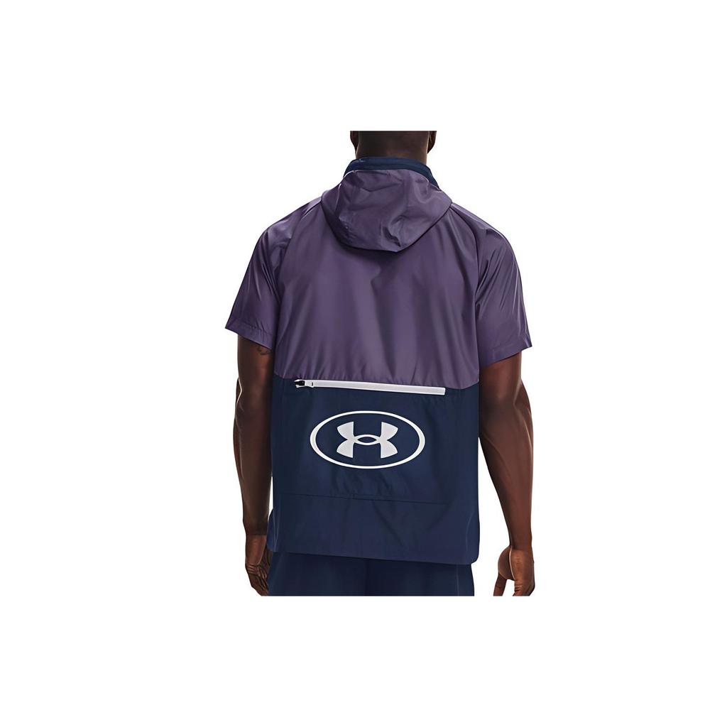Under Armour Woven Series Evolution Logo Printed Color Block Hooded Short Sleeve Jacket Men Jacket Purple 1367769-500