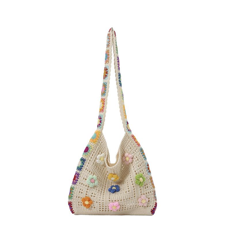 Flower handwoven bag women's 2025 new summer niche seaside vacation beach bag versatile shoulder messenger bag
