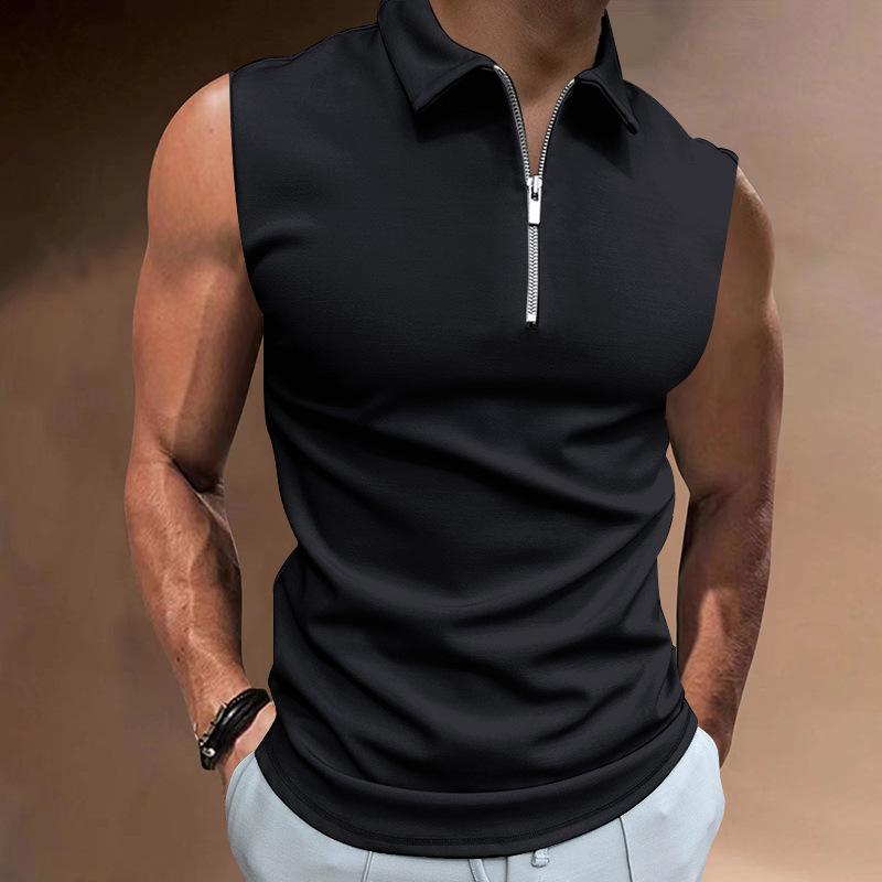 Sleeveless Half-Zip Polo Shirt, Slim Fit, Versatile Casual Top