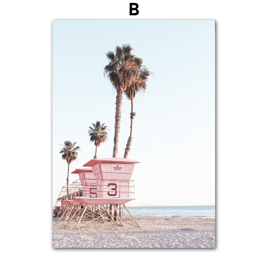 Настенная картина на холсте, доска для серфинга, девушка, розовое морское побережье, винтажный фургон, украшение для гостиной, постеры и принты, настенные панно