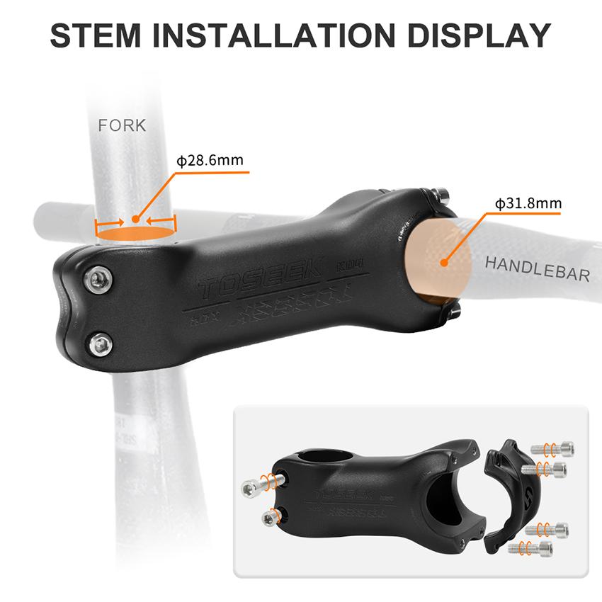 TOSEEK T700 Carbon Fiber Road Mountain Gravel Bike Stems 31.8mm Handlebar Clamp 28.6mm Steerer Clamp 6/17 Degree Bicycle Stem