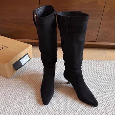 Высокие сапоги для женщин с острым носком на высоком каблуке, туфли для платья, роскошные женские туфли-лодочки 2025, новые зимние ботинки челси, женская обувь