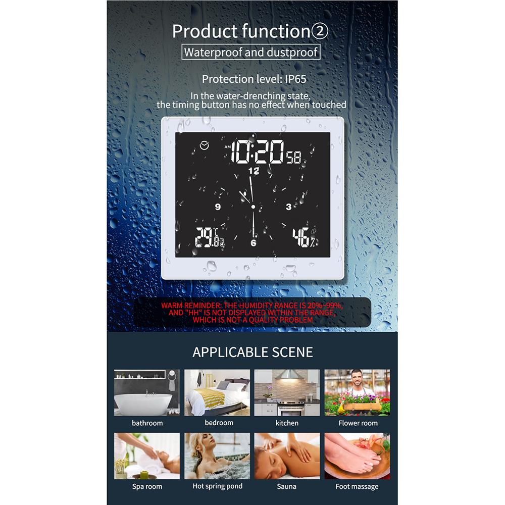 Цифровые часы с дисплеем температуры и влажности, водонепроницаемые настенные часы, комнатный термометр с ЖК-дисплеем